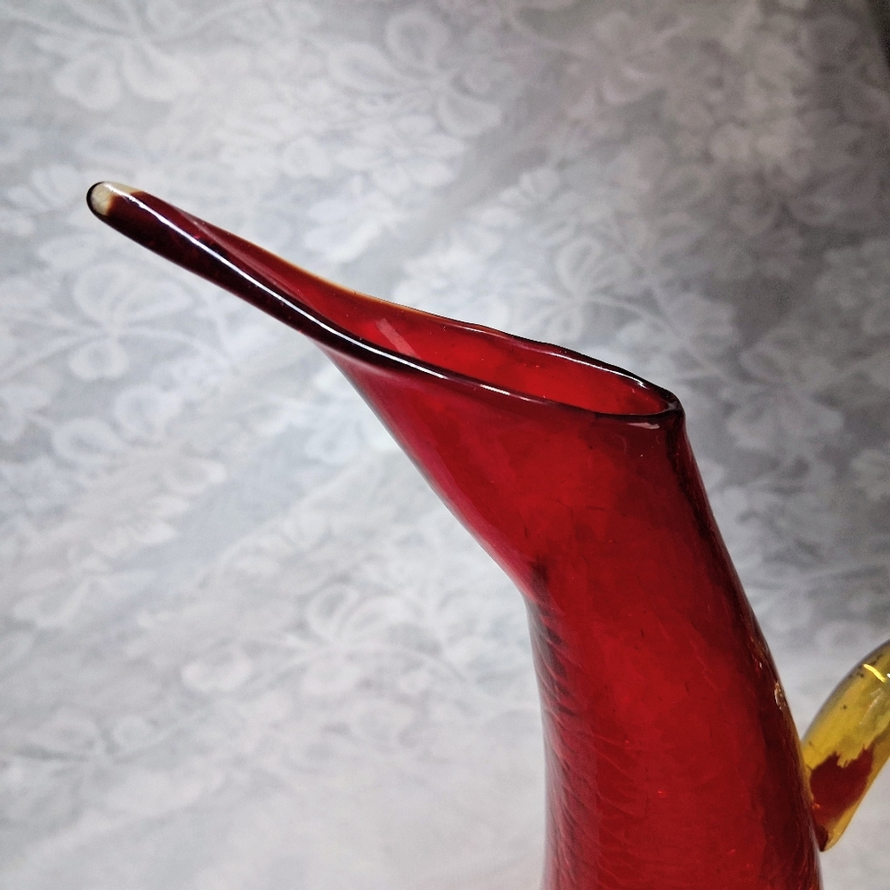 Vintage Amberina Crackle Glass Pitcher MCM Hand-Blown Art Glass 12" - Picture 11 of 16